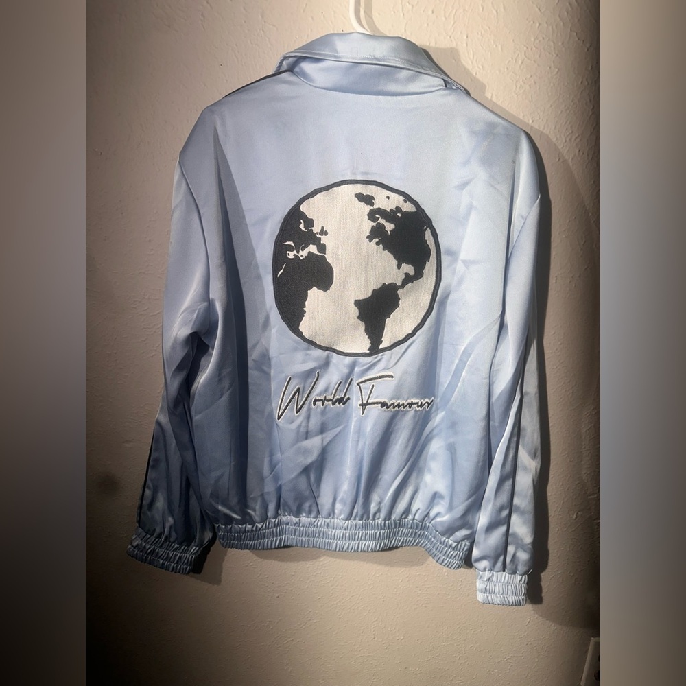 Homme‎ + Femme World Famous Light Blue Bomber Jacket NWT Size Small - Picture 3 of 11